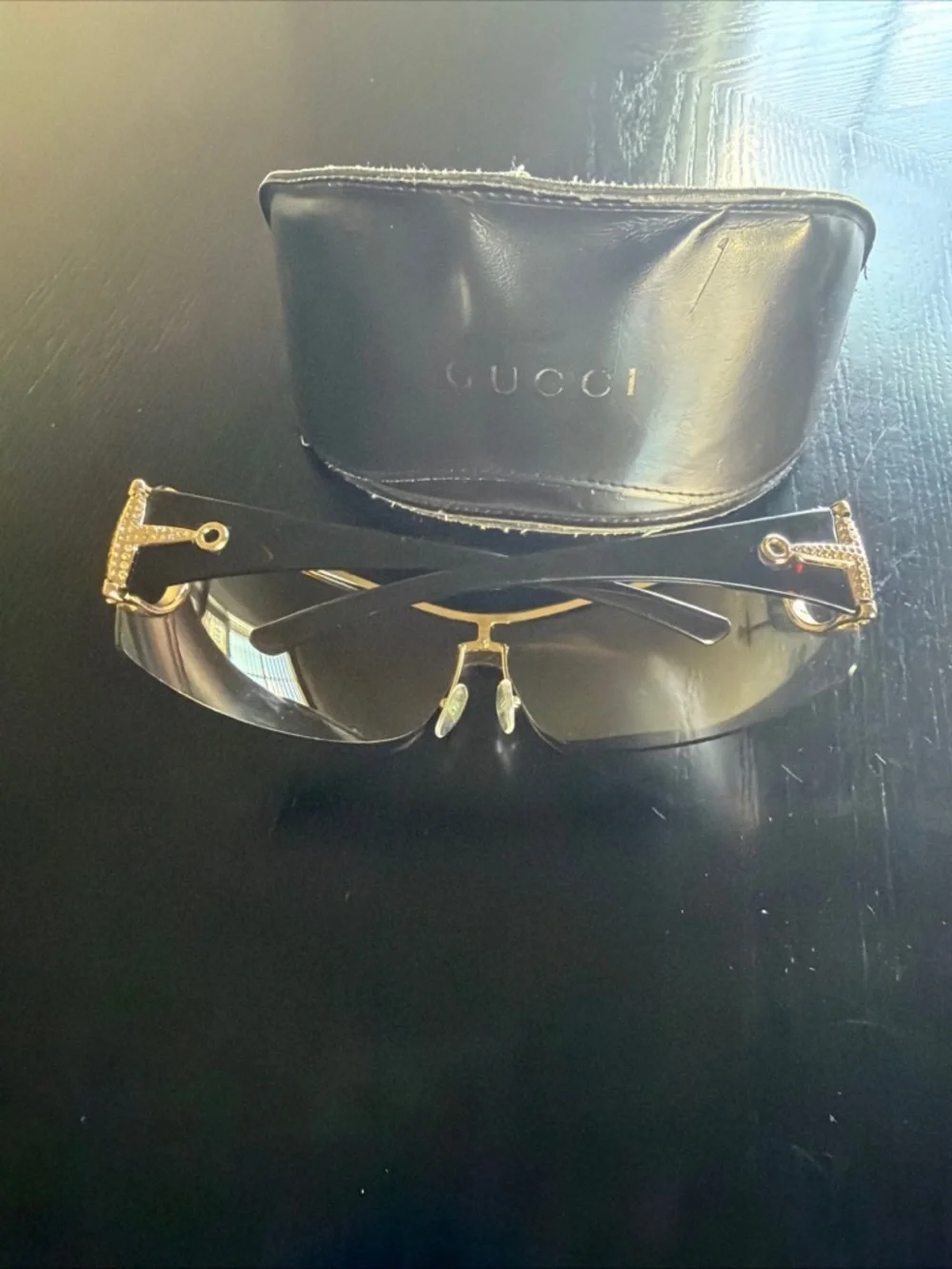 Gucci Gold Rimless Shield Sunglasses with Brown Lenses - Picture 4 of 9